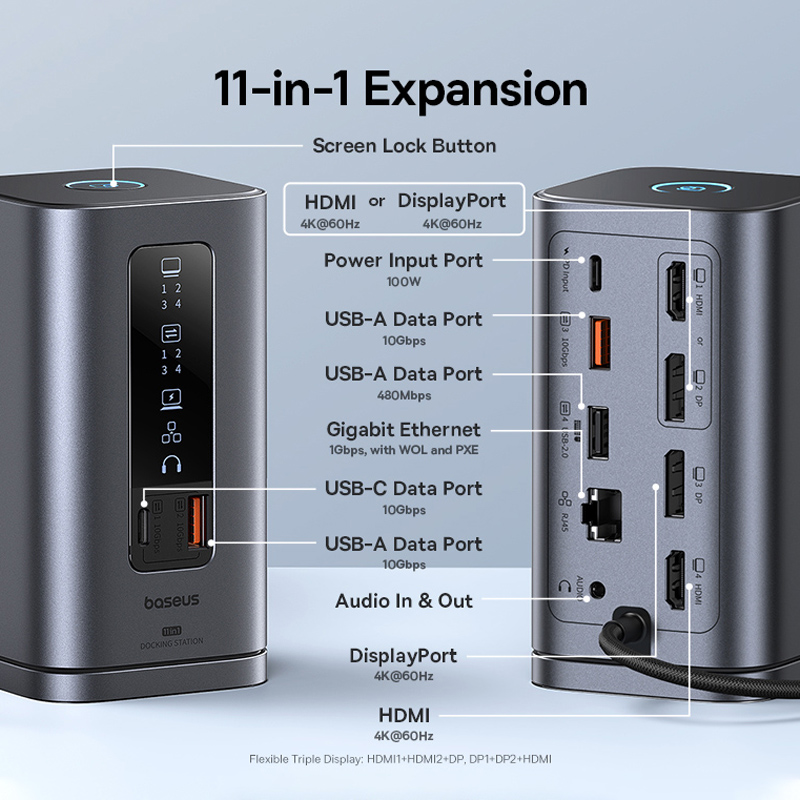 USB-C концентратор Baseus: док-станция для трех дисплеев