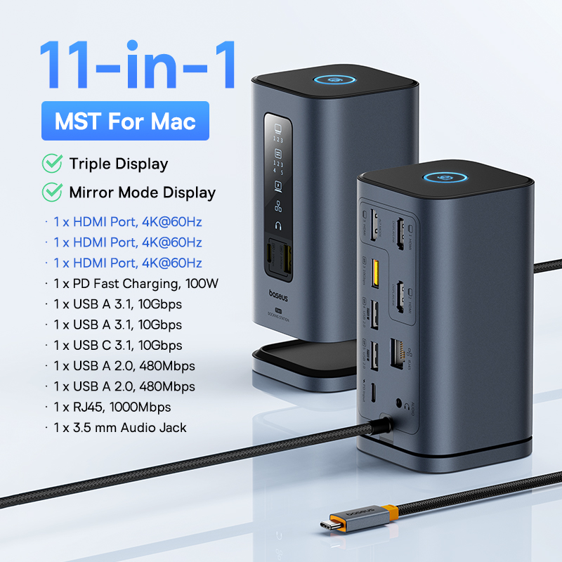 USB-C концентратор Baseus: док-станция для трех дисплеев