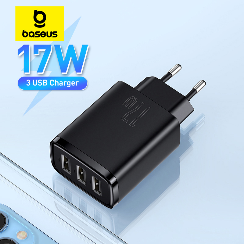 Настенное зарядное устройство Baseus 17 Вт с 3 портами USB