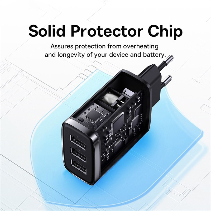 Настенное зарядное устройство Baseus 17 Вт с 3 портами USB