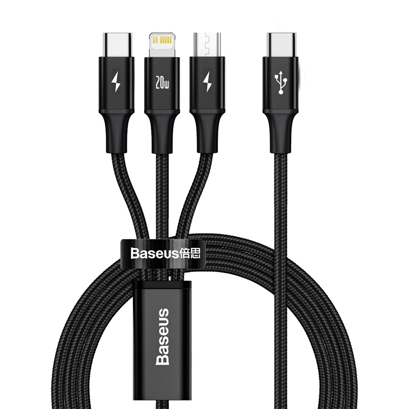 Кабель Baseus 3-в-1 USB C для быстрой зарядки мощностью 20 Вт
