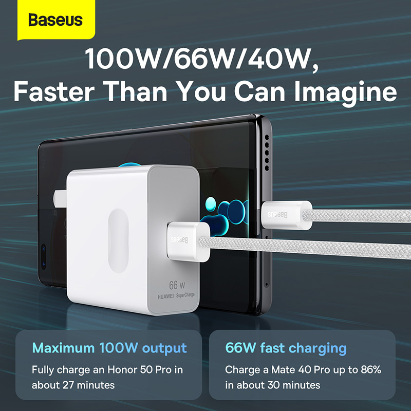USB-C кабель Baseus — быстрая зарядка, прочный.