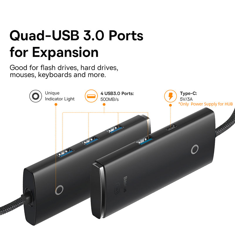 Адаптер-концентратор Baseus с 4 портами USB 3.0