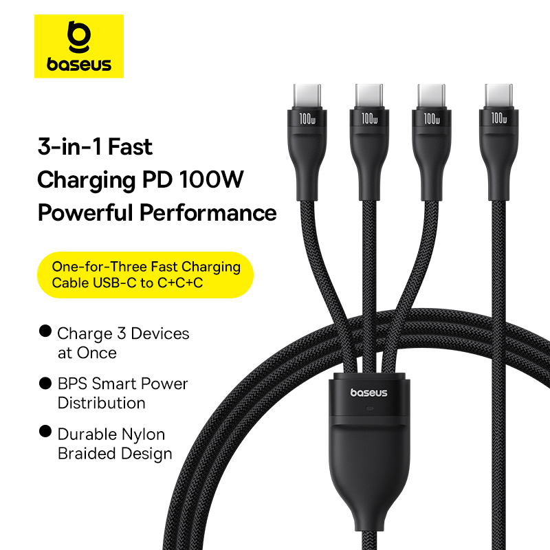 Кабель Baseus 3 в 1 USB-C — быстрая зарядка и передача данных
