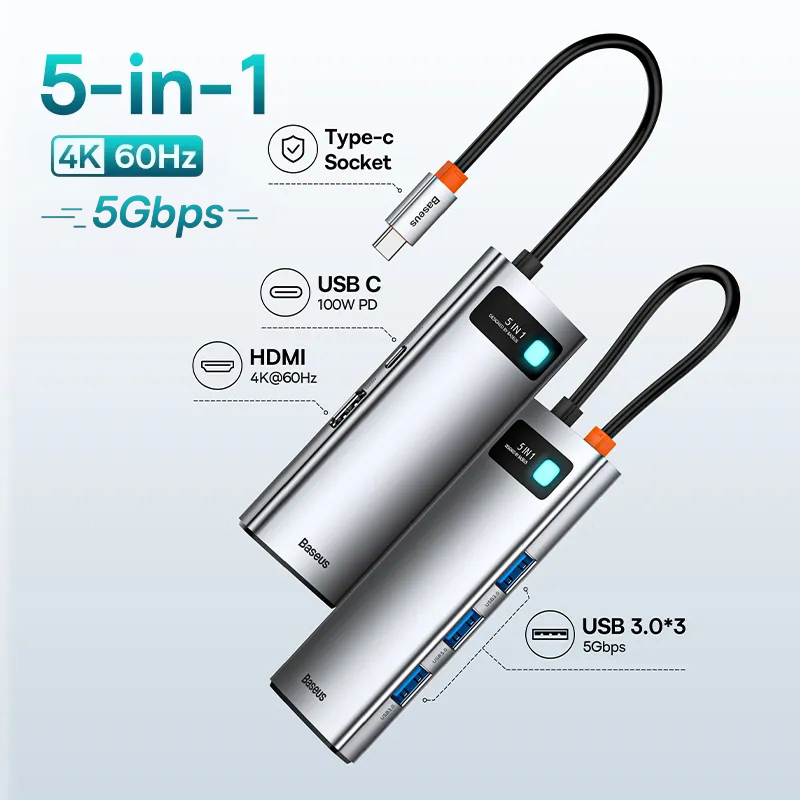 Концентратор Baseus Type-C: адаптер HDMI, USB и Ethernet.