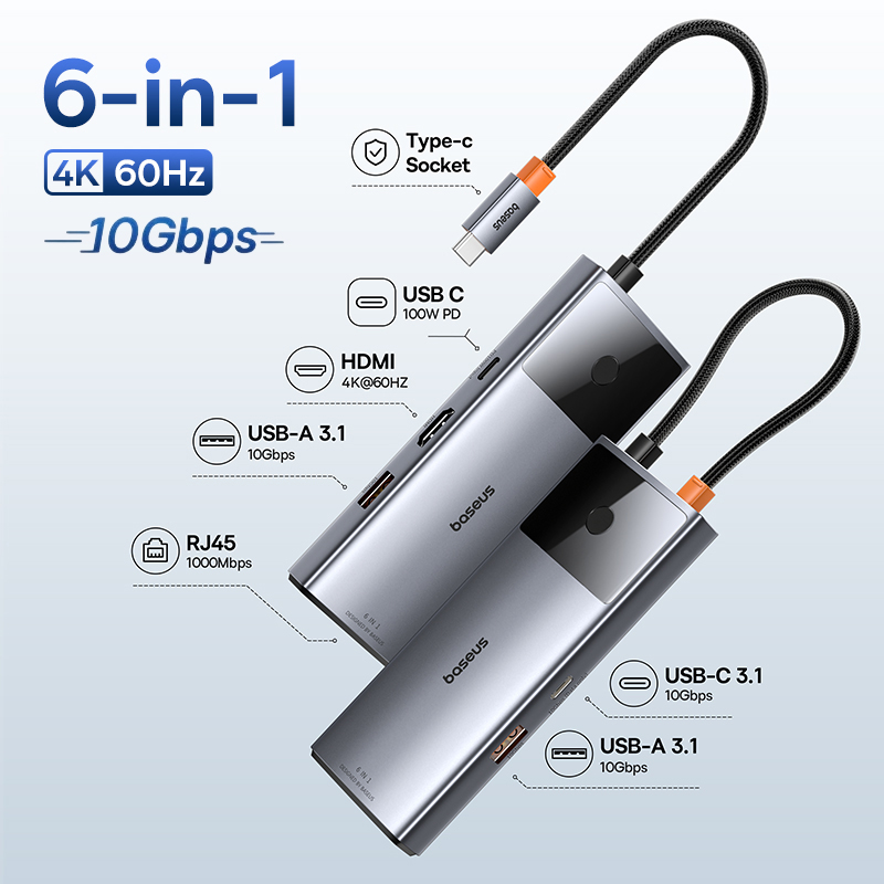 Концентратор Baseus Type-C: адаптер HDMI, USB и Ethernet.