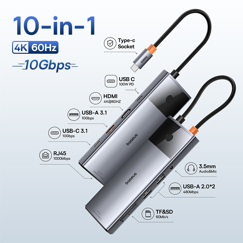 Концентратор Baseus Type-C: адаптер HDMI, USB и Ethernet.