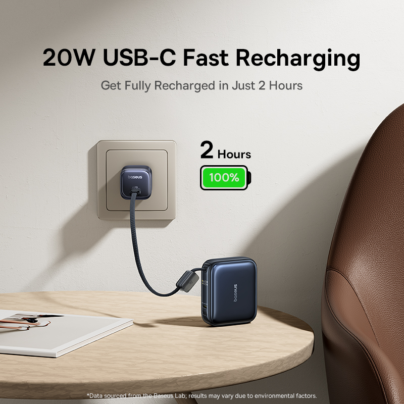 Baseus 45W Mini Power Bank 10000mAh Built-In USB-C Cable Pocket-Sized Smaller Fast Charging Portable For iPhone 17 Samsung S25