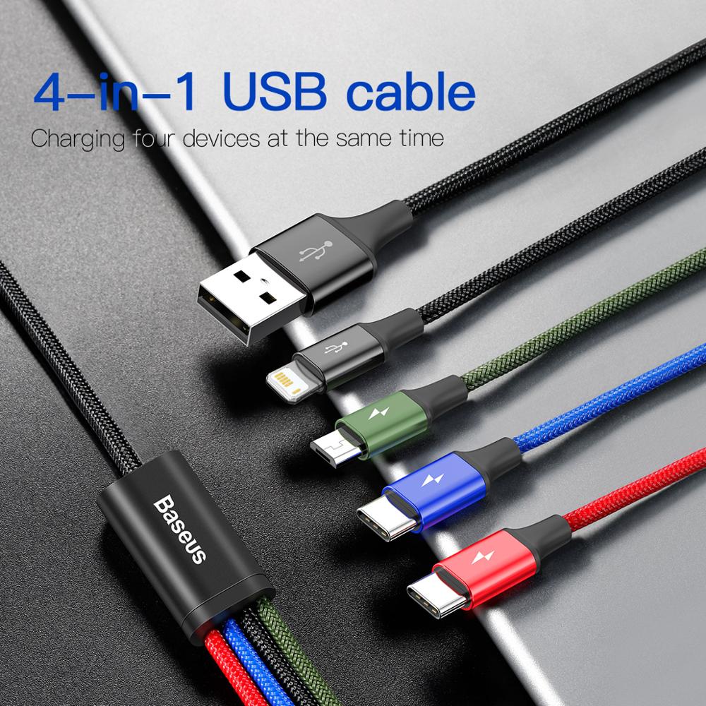 USB-кабель Baseus 4 в 1 — зарядное устройство для iPhone, Android и других устройств.