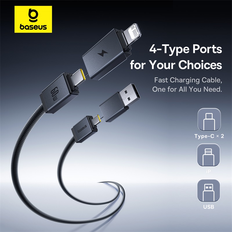 USB-кабель Baseus 4-в-1: быстрая зарядка и синхронизация данных.