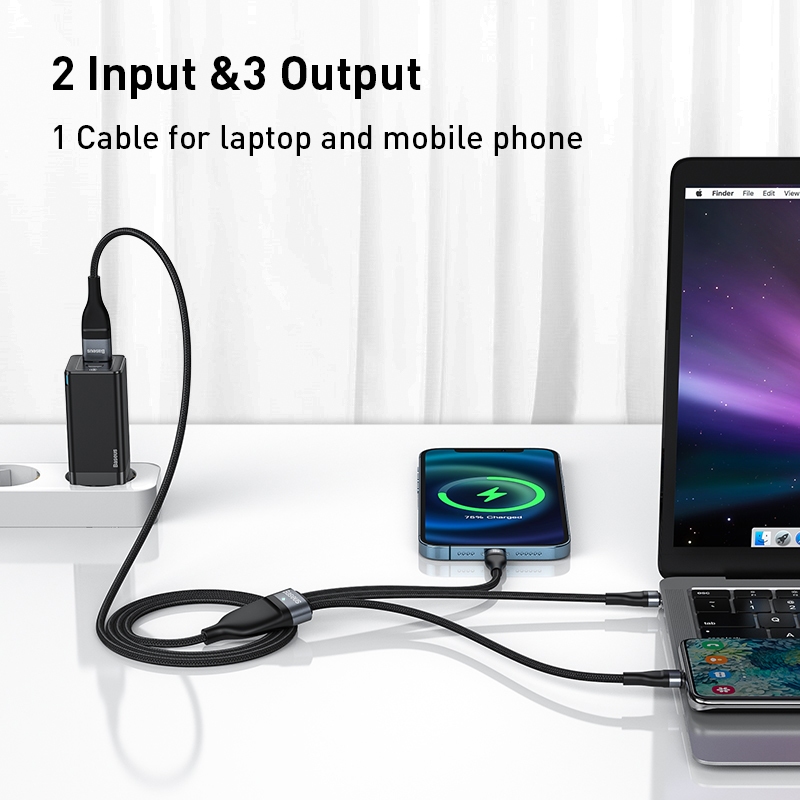 Кабель Baseus 3 в 1 USB-C для iPhone и других устройств
