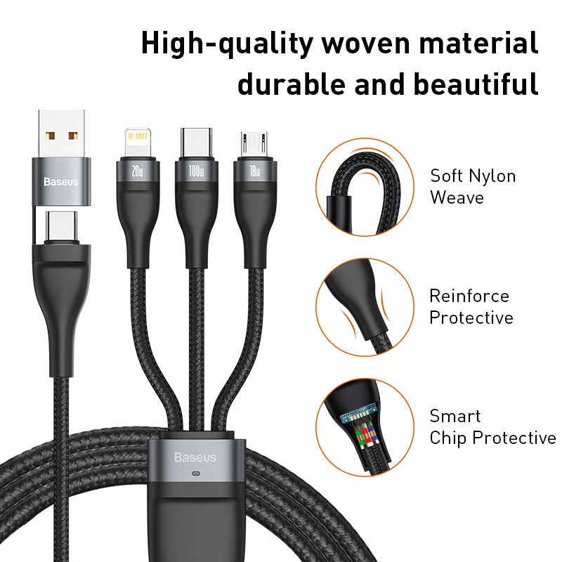Кабель Baseus 3 в 1 USB-C для iPhone и других устройств