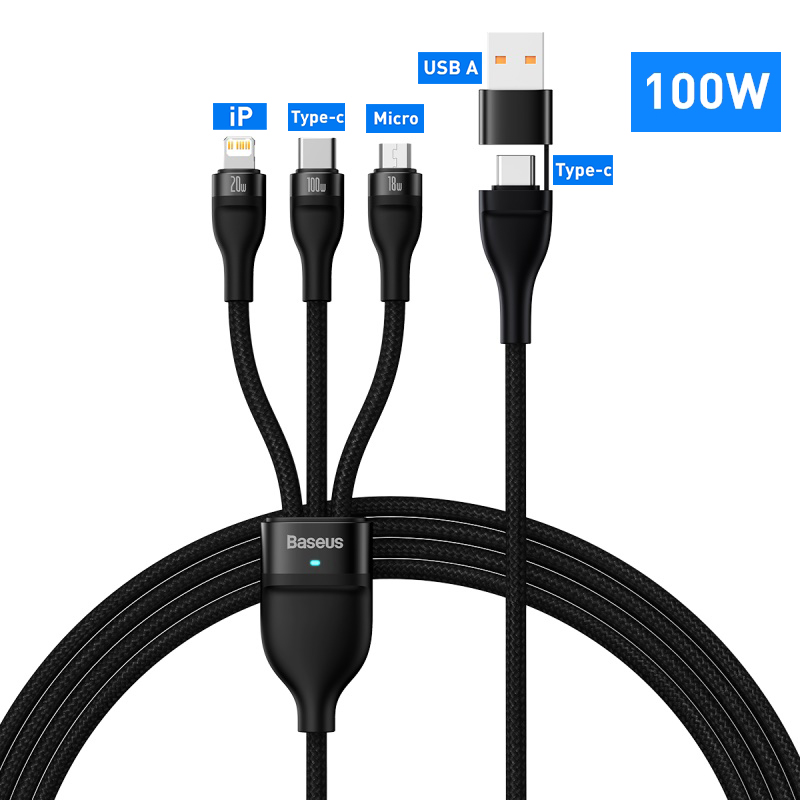 Кабель Baseus 3 в 1 USB-C для iPhone и других устройств