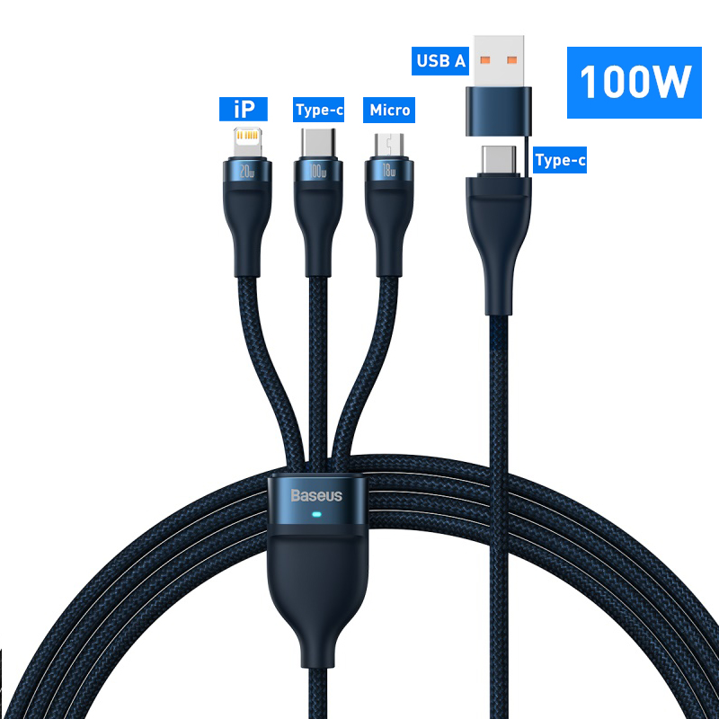 Кабель Baseus 3 в 1 USB-C для iPhone и других устройств