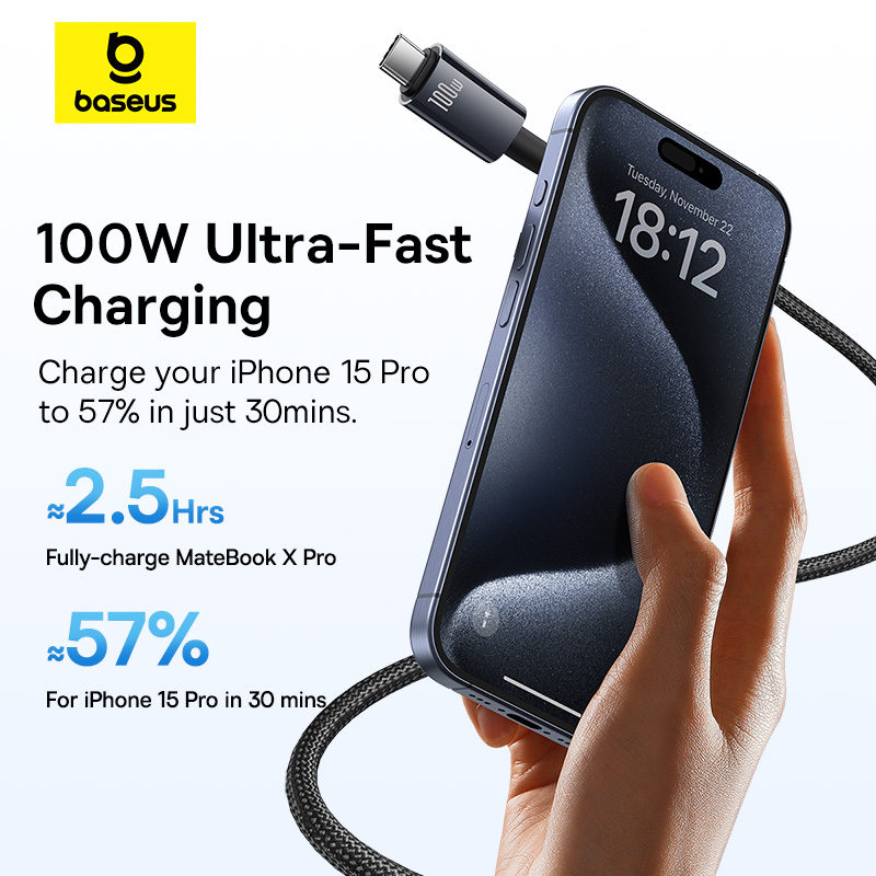Кабель Baseus 20 Гбит/с USB-C: быстрая зарядка и передача данных.