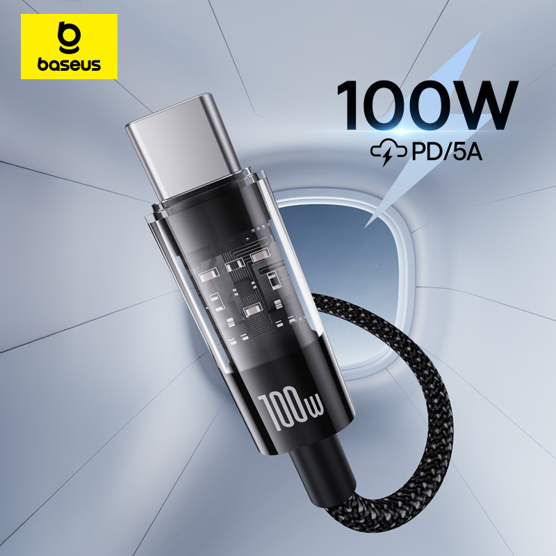 Прозрачный кабель Baseus Type-C — быстрая зарядка 100 Вт.