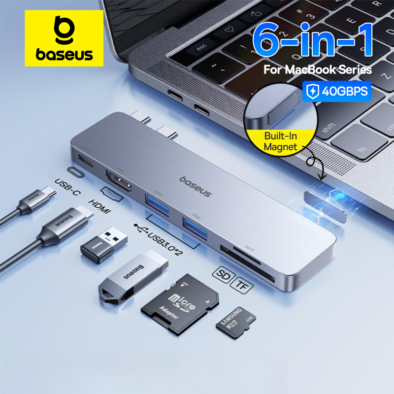 Двухпортовый USB-C концентратор Baseus: HDMI, устройство чтения карт SD/TF.