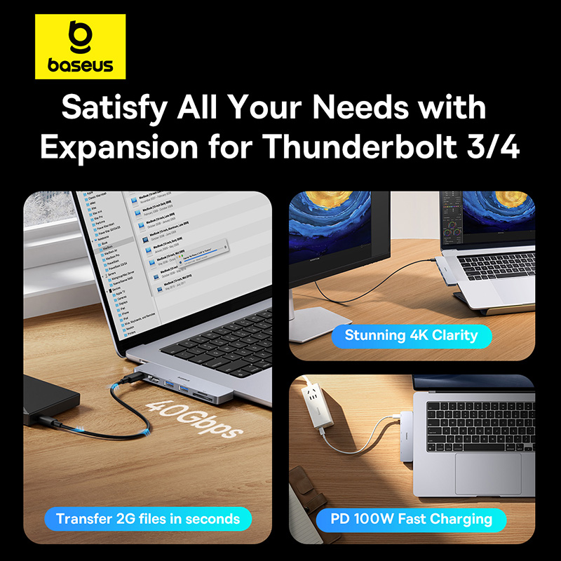 Двухпортовый USB-C концентратор Baseus: HDMI, устройство чтения карт SD/TF.