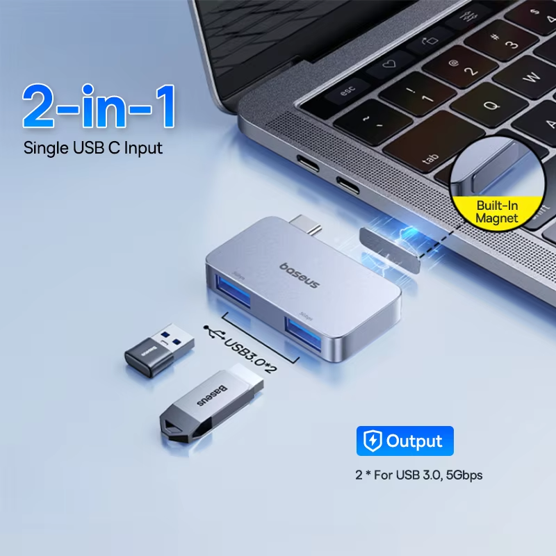 Двухпортовый USB-C концентратор Baseus: HDMI, устройство чтения карт SD/TF.