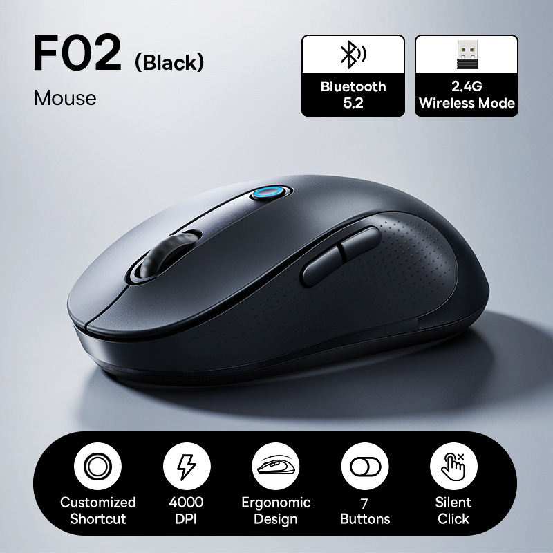 Беспроводная мышь Baseus F02 — эргономичная и с двумя режимами работы.