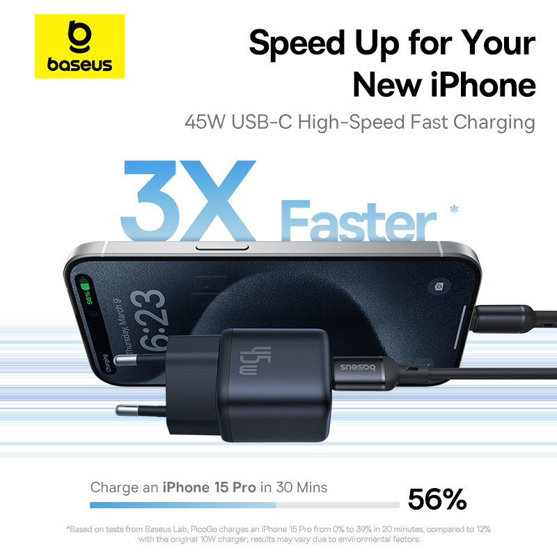Зарядное устройство Baseus 45 Вт GaN для iPhone, Samsung